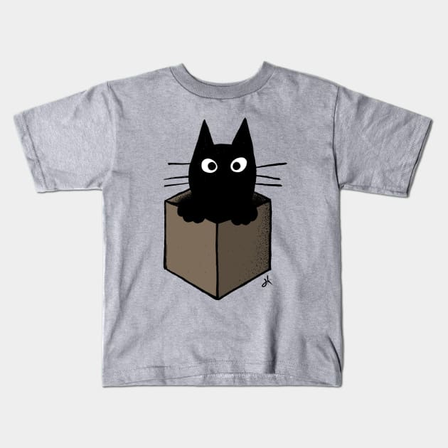 Black Cat in a Cardboard Box Kids T-Shirt by Coffee Squirrel